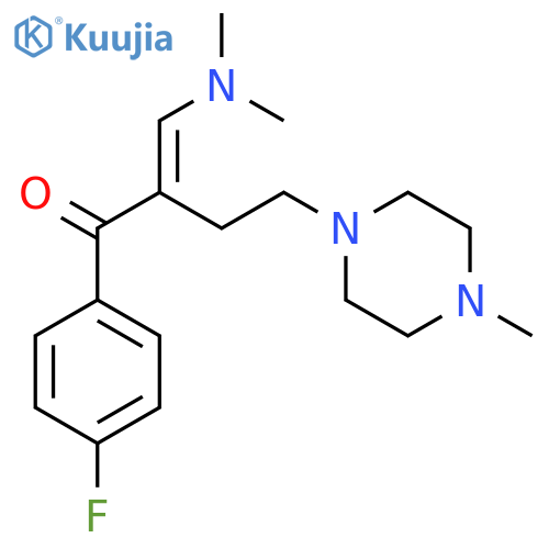 (2E)-2-(dimethylaminomethylidene)-1-(4-fluorophenyl)-4-(4-methylpiperazin-1-yl)butan-1-one structure