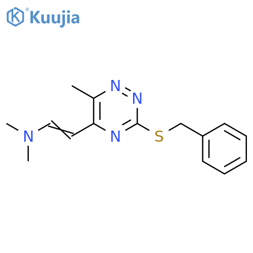 [(E)-2-[3-(benzylsulfanyl)-6-methyl-1,2,4-triazin-5-yl]ethenyl]dimethylamine structure