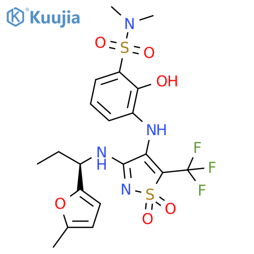 Benzenesulfonamide,2-hydroxy-N,N-dimethyl-3-[[3-[[(1R)-1-(5-methyl-2-furanyl)propyl]amino]-1,1-dioxido-5-(trifluoromethyl)-4-isothiazolyl]amino]- structure