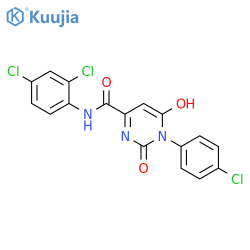 1-(4-chlorophenyl)-N-(2,4-dichlorophenyl)-6-hydroxy-2-oxo-1,2-dihydropyrimidine-4-carboxamide structure