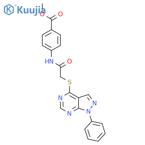 methyl 4-2-({1-phenyl-1H-pyrazolo3,4-dpyrimidin-4-yl}sulfanyl)acetamidobenzoate structure