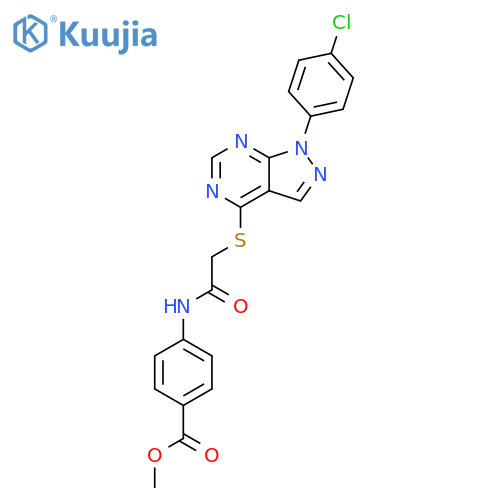 methyl 4-(2-{1-(4-chlorophenyl)-1H-pyrazolo3,4-dpyrimidin-4-ylsulfanyl}acetamido)benzoate structure