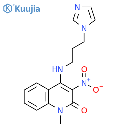 4-{3-(1H-imidazol-1-yl)propylamino}-1-methyl-3-nitro-1,2-dihydroquinolin-2-one structure
