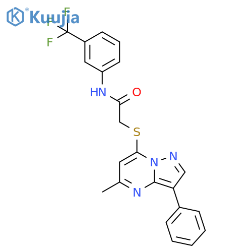 2-({5-methyl-3-phenylpyrazolo1,5-apyrimidin-7-yl}sulfanyl)-N-3-(trifluoromethyl)phenylacetamide structure