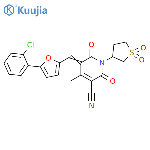 (5Z)-5-[[5-(2-chlorophenyl)furan-2-yl]methylidene]-4-methyl-1-(1-oxido-1-oxo-2,3,4,5-tetrahydrothiophen-3-yl)-2,6-dioxopyridine-3-carbonitrile structure