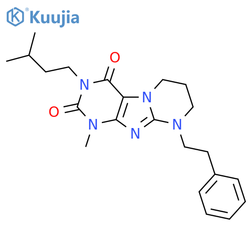 1-methyl-3-(3-methylbutyl)-9-(2-phenylethyl)-1H,2H,3H,4H,6H,7H,8H,9H-pyrimido1,2-gpurine-2,4-dione structure