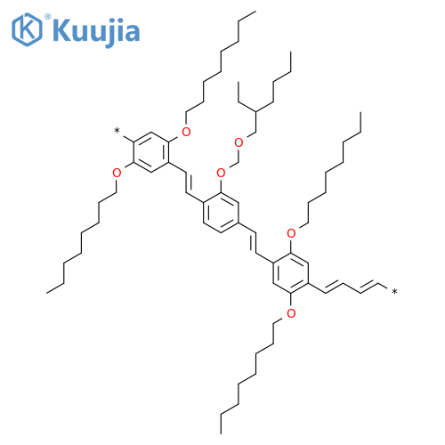 Poly[[2,5-bis(octyloxy)-1,4-phenylene]-1,2-ethenediyl[[(2-ethylhexyl)oxy]methoxy-1,4-phenylene]-1,2-ethenediyl[2,5-bis(octyloxy)-1,4-phenylene]-1,3-butadiene-1,4-diyl] structure