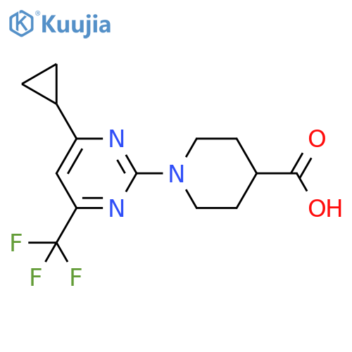 1-4-cyclopropyl-6-(trifluoromethyl)pyrimidin-2-ylpiperidine-4-carboxylic acid structure