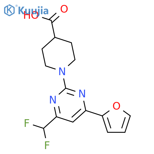 1-4-(difluoromethyl)-6-(furan-2-yl)pyrimidin-2-ylpiperidine-4-carboxylic acid structure