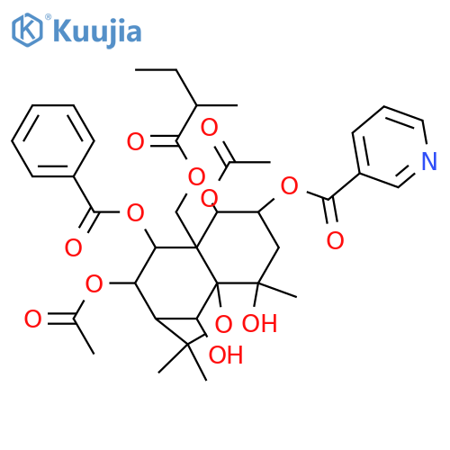 1,2,4,6,8,9,14-Heptahydroxydihydro-β-agarofuran; (1α,2α,4β,6β,8α,9β)-form, 2-O-(3-Pyridinecarbonyl), 9-benzoyl, 14-O-(2-methylbutanoyl), 1,8-di-Ac structure
