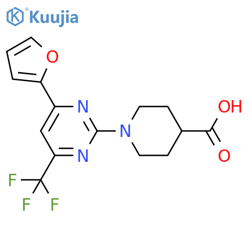 1-4-(furan-2-yl)-6-(trifluoromethyl)pyrimidin-2-ylpiperidine-4-carboxylic acid structure