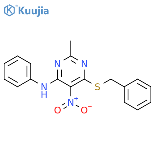 4-Pyrimidinamine, 2-methyl-5-nitro-N-phenyl-6-[(phenylmethyl)thio]- structure