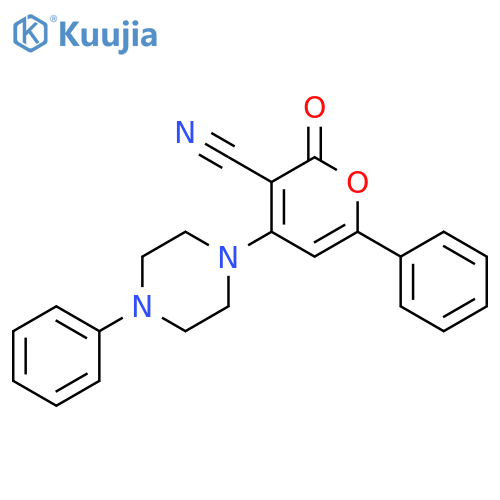 2H-Pyran-3-carbonitrile, 2-oxo-6-phenyl-4-(4-phenyl-1-piperazinyl)- structure