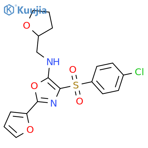 4-(4-chlorobenzenesulfonyl)-2-(furan-2-yl)-N-(oxolan-2-yl)methyl-1,3-oxazol-5-amine structure