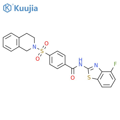 N-(4-fluoro-1,3-benzothiazol-2-yl)-4-(1,2,3,4-tetrahydroisoquinoline-2-sulfonyl)benzamide structure