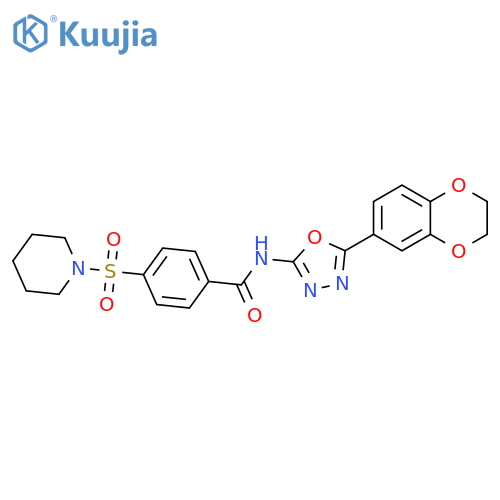 N-5-(2,3-dihydro-1,4-benzodioxin-6-yl)-1,3,4-oxadiazol-2-yl-4-(piperidine-1-sulfonyl)benzamide structure