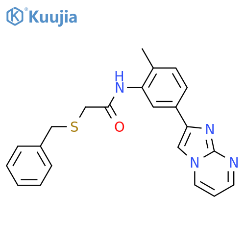 2-(benzylsulfanyl)-N-(5-{imidazo1,2-apyrimidin-2-yl}-2-methylphenyl)acetamide structure