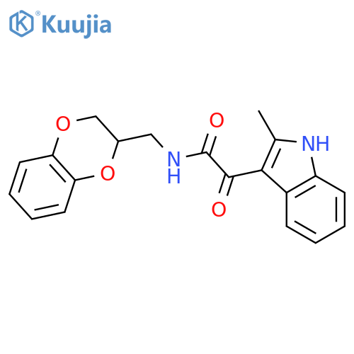 N-(2,3-dihydro-1,4-benzodioxin-2-yl)methyl-2-(2-methyl-1H-indol-3-yl)-2-oxoacetamide structure