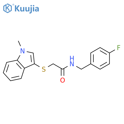 N-(4-fluorophenyl)methyl-2-(1-methyl-1H-indol-3-yl)sulfanylacetamide structure