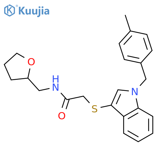 2-({1-(4-methylphenyl)methyl-1H-indol-3-yl}sulfanyl)-N-(oxolan-2-yl)methylacetamide structure