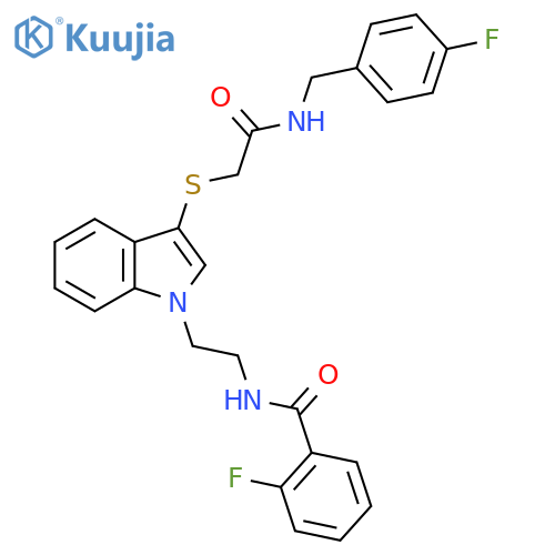 2-fluoro-N-(2-{3-({(4-fluorophenyl)methylcarbamoyl}methyl)sulfanyl-1H-indol-1-yl}ethyl)benzamide structure