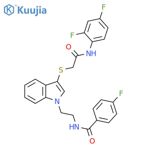 N-{2-3-({(2,4-difluorophenyl)carbamoylmethyl}sulfanyl)-1H-indol-1-ylethyl}-4-fluorobenzamide structure
