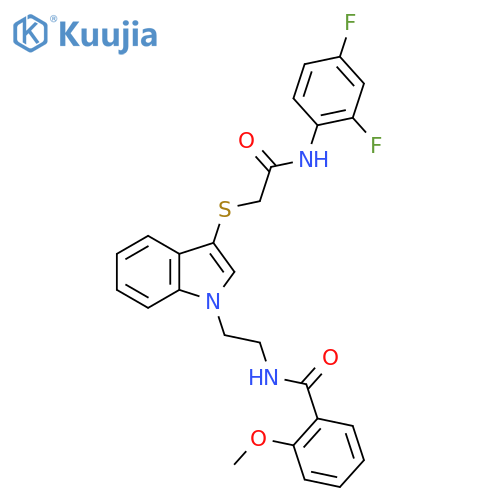 N-{2-3-({(2,4-difluorophenyl)carbamoylmethyl}sulfanyl)-1H-indol-1-ylethyl}-2-methoxybenzamide structure