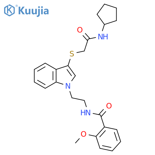 N-2-(3-{(cyclopentylcarbamoyl)methylsulfanyl}-1H-indol-1-yl)ethyl-2-methoxybenzamide structure