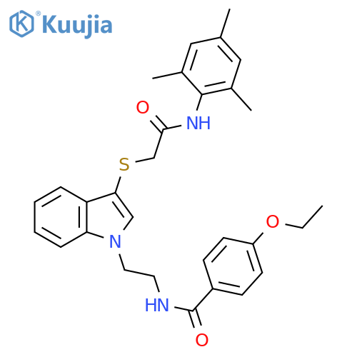 4-ethoxy-N-{2-3-({(2,4,6-trimethylphenyl)carbamoylmethyl}sulfanyl)-1H-indol-1-ylethyl}benzamide structure