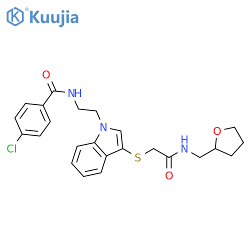 4-chloro-N-(2-{3-({(oxolan-2-yl)methylcarbamoyl}methyl)sulfanyl-1H-indol-1-yl}ethyl)benzamide structure