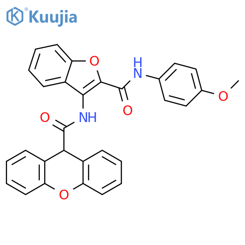 N-{2-(4-methoxyphenyl)carbamoyl-1-benzofuran-3-yl}-9H-xanthene-9-carboxamide structure