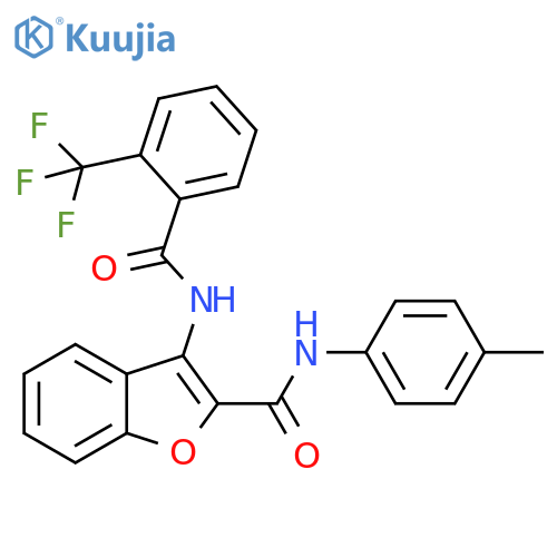 N-(4-methylphenyl)-3-2-(trifluoromethyl)benzamido-1-benzofuran-2-carboxamide structure