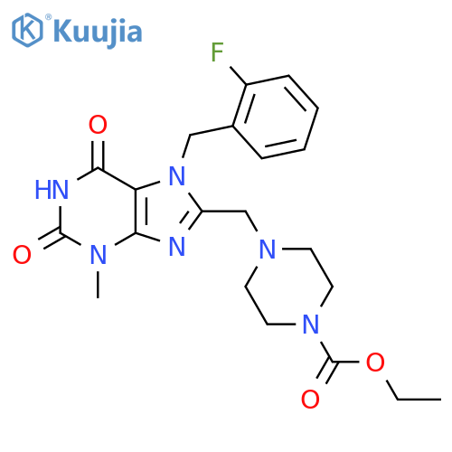ethyl 4-({7-(2-fluorophenyl)methyl-3-methyl-2,6-dioxo-2,3,6,7-tetrahydro-1H-purin-8-yl}methyl)piperazine-1-carboxylate structure
