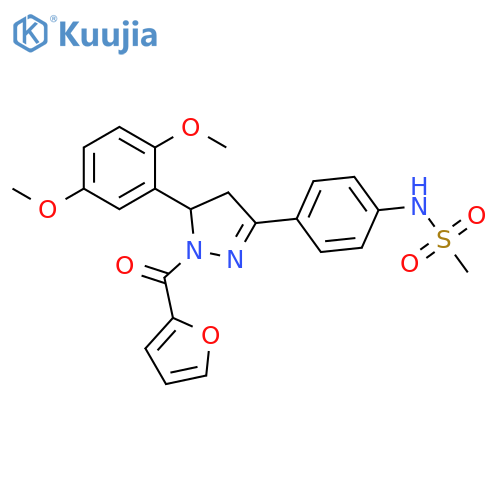 N-{4-5-(2,5-dimethoxyphenyl)-1-(furan-2-carbonyl)-4,5-dihydro-1H-pyrazol-3-ylphenyl}methanesulfonamide structure