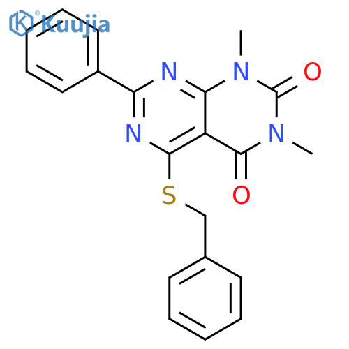 5-(benzylsulfanyl)-1,3-dimethyl-7-phenyl-1H,2H,3H,4H-1,3diazino4,5-dpyrimidine-2,4-dione structure