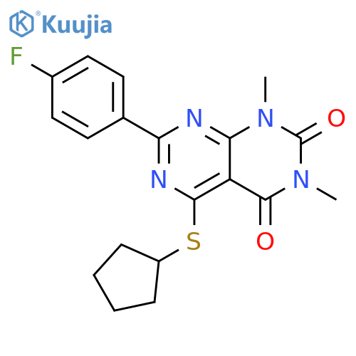 5-(cyclopentylsulfanyl)-7-(4-fluorophenyl)-1,3-dimethyl-1H,2H,3H,4H-1,3diazino4,5-dpyrimidine-2,4-dione structure