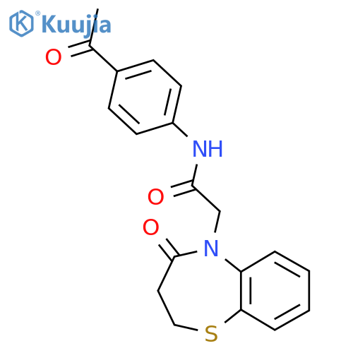 N-(4-acetylphenyl)-2-(4-oxo-2,3,4,5-tetrahydro-1,5-benzothiazepin-5-yl)acetamide structure