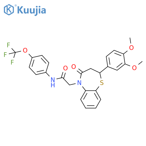 2-2-(3,4-dimethoxyphenyl)-4-oxo-2,3,4,5-tetrahydro-1,5-benzothiazepin-5-yl-N-4-(trifluoromethoxy)phenylacetamide structure
