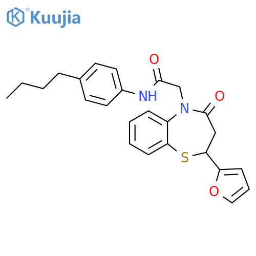 N-(4-butylphenyl)-2-2-(furan-2-yl)-4-oxo-2,3,4,5-tetrahydro-1,5-benzothiazepin-5-ylacetamide structure