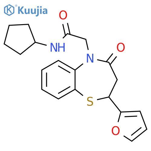 N-cyclopentyl-2-2-(furan-2-yl)-4-oxo-2,3,4,5-tetrahydro-1,5-benzothiazepin-5-ylacetamide structure