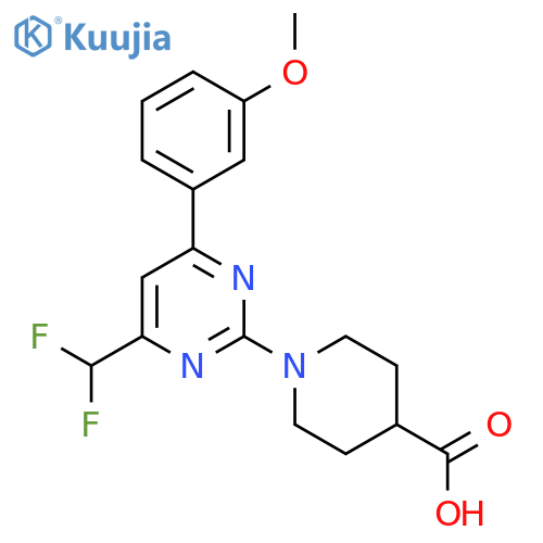 1-4-(difluoromethyl)-6-(3-methoxyphenyl)pyrimidin-2-ylpiperidine-4-carboxylic acid structure