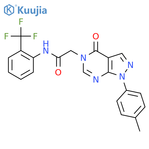 2-1-(4-methylphenyl)-4-oxo-1H,4H,5H-pyrazolo3,4-dpyrimidin-5-yl-N-2-(trifluoromethyl)phenylacetamide structure