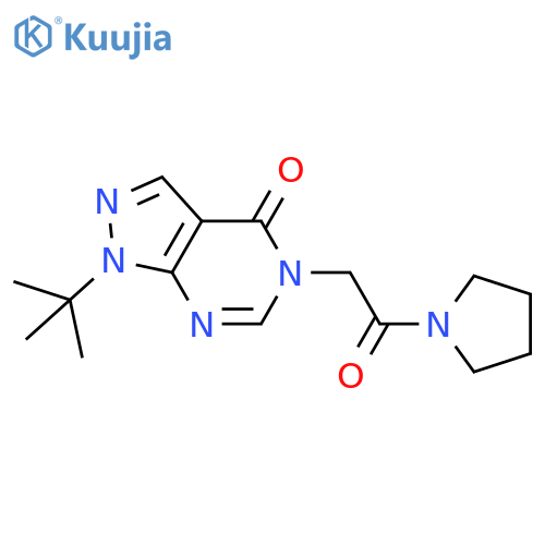 1-tert-butyl-5-2-oxo-2-(pyrrolidin-1-yl)ethyl-1H,4H,5H-pyrazolo3,4-dpyrimidin-4-one structure
