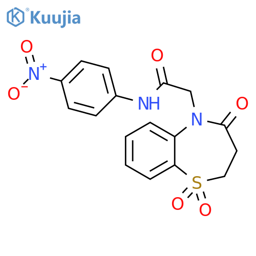 N-(4-nitrophenyl)-2-(1,1,4-trioxo-2,3,4,5-tetrahydro-1lambda6,5-benzothiazepin-5-yl)acetamide structure