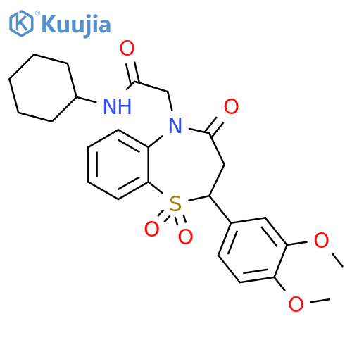 N-cyclohexyl-2-2-(3,4-dimethoxyphenyl)-1,1,4-trioxo-2,3,4,5-tetrahydro-1lambda6,5-benzothiazepin-5-ylacetamide structure