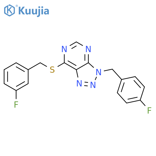 3-(4-fluorophenyl)methyl-7-{(3-fluorophenyl)methylsulfanyl}-3H-1,2,3triazolo4,5-dpyrimidine structure