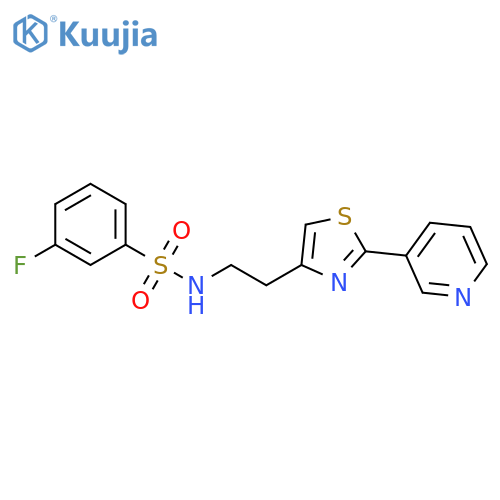 3-fluoro-N-{2-2-(pyridin-3-yl)-1,3-thiazol-4-ylethyl}benzene-1-sulfonamide structure