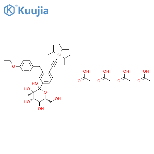D-GLUCOPYRANOSIDE, METHYL1-C-[3-[(4-ETHOXYPHENYL)METHYL]-4-[[TRIS(1-METHYLETHYL)SILYL]ETHYNYL]PHENYL]-, TETRAACETATE structure