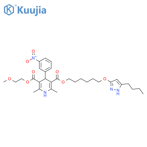 3,5-Pyridinedicarboxylic acid, 1,4-dihydro-2,6-dimethyl-4-(3-nitrophenyl)-, 3-[6-[(5-butyl-1H-pyrazol-3-yl)oxy]hexyl] 5-(2-methoxyethyl) ester structure