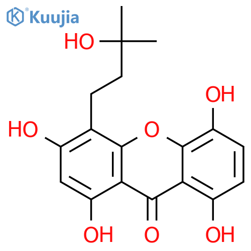 1,3,5,8-tetrahydroxy-4-(3-hydroxy-3-methylbutyl)xanthone structure